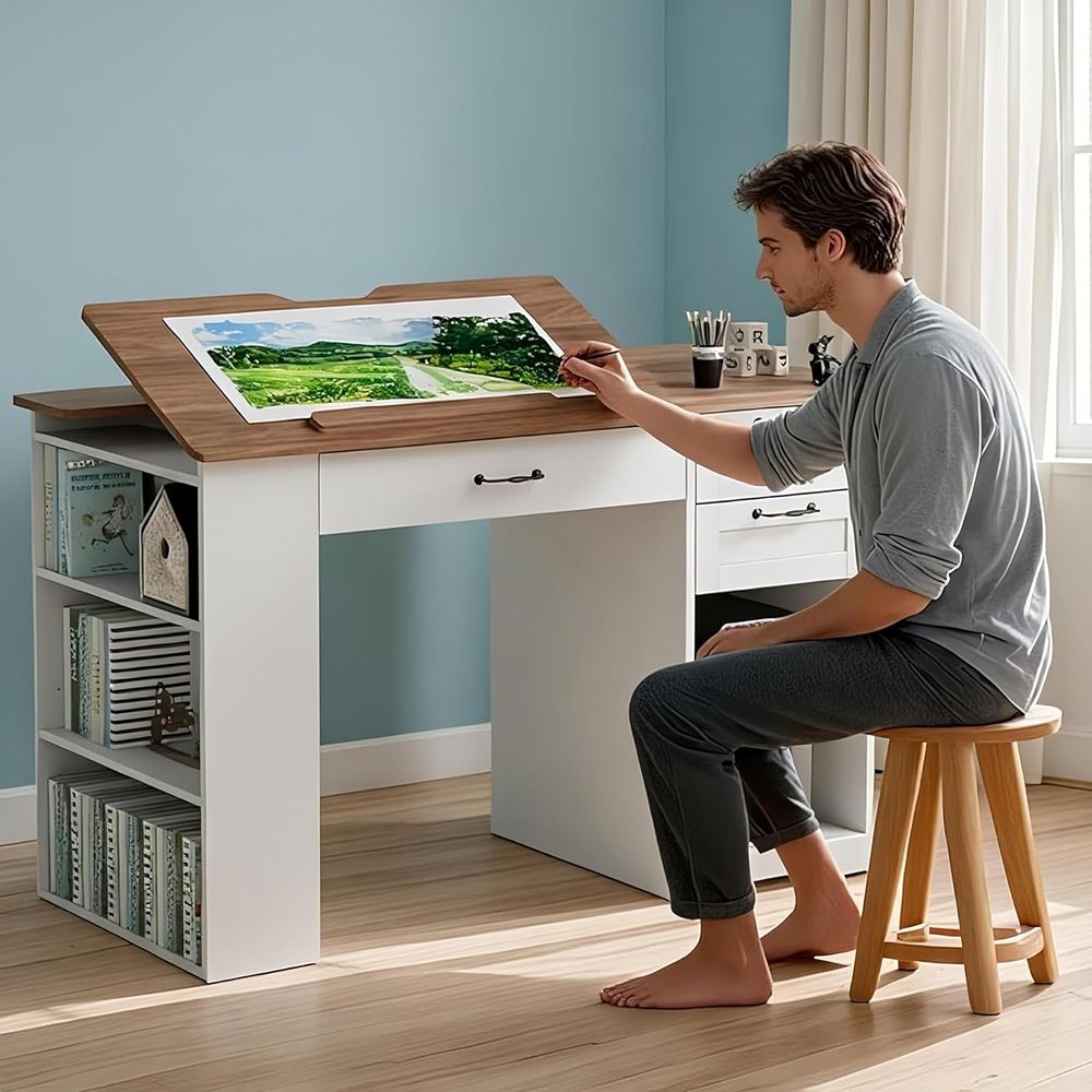 Home Office Desk - Adjustable Desk with Storage and Open