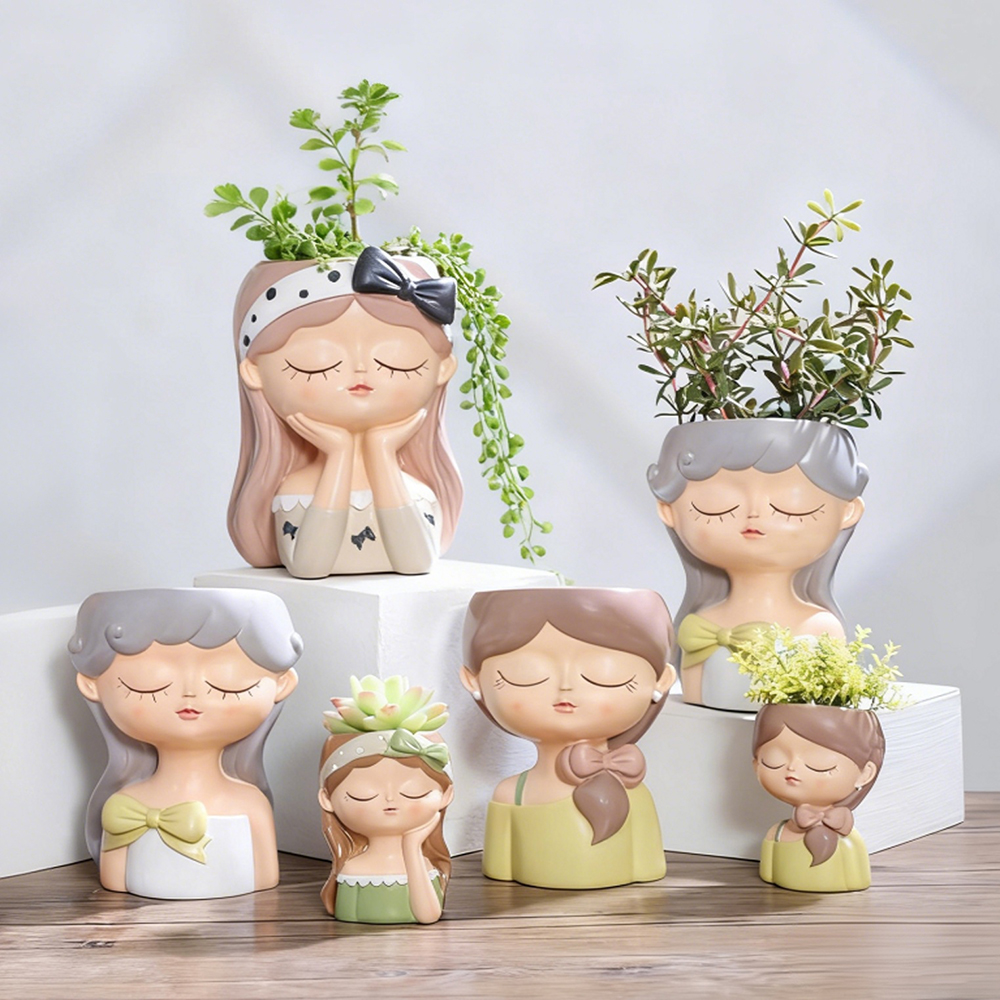 Plant Desk Mini - Cute Girl Small Plant Pot Resin