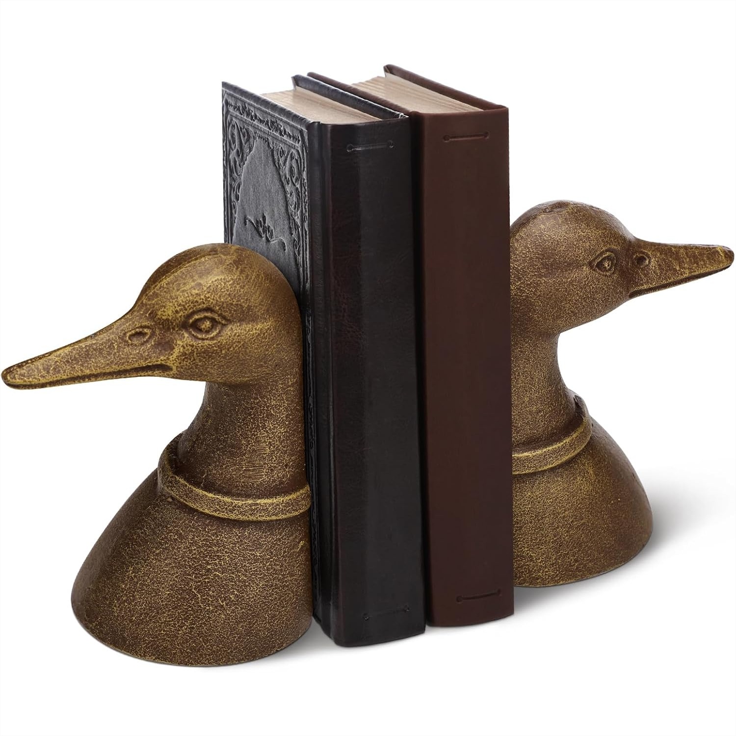 Home Office Headset - Vintage Brass Duck Head Bookends Set