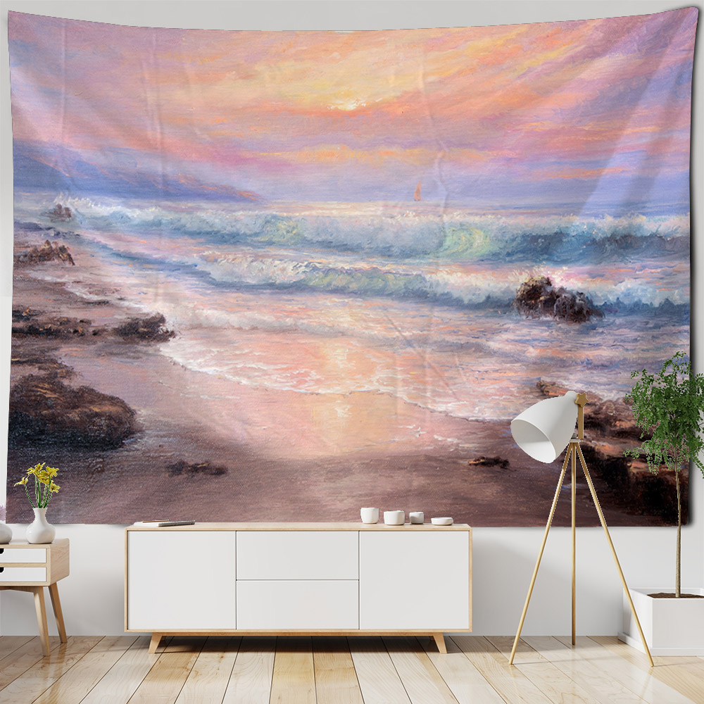 Sea view oil painting tapestry - Home Office With View บทวิจารณ์และราคา