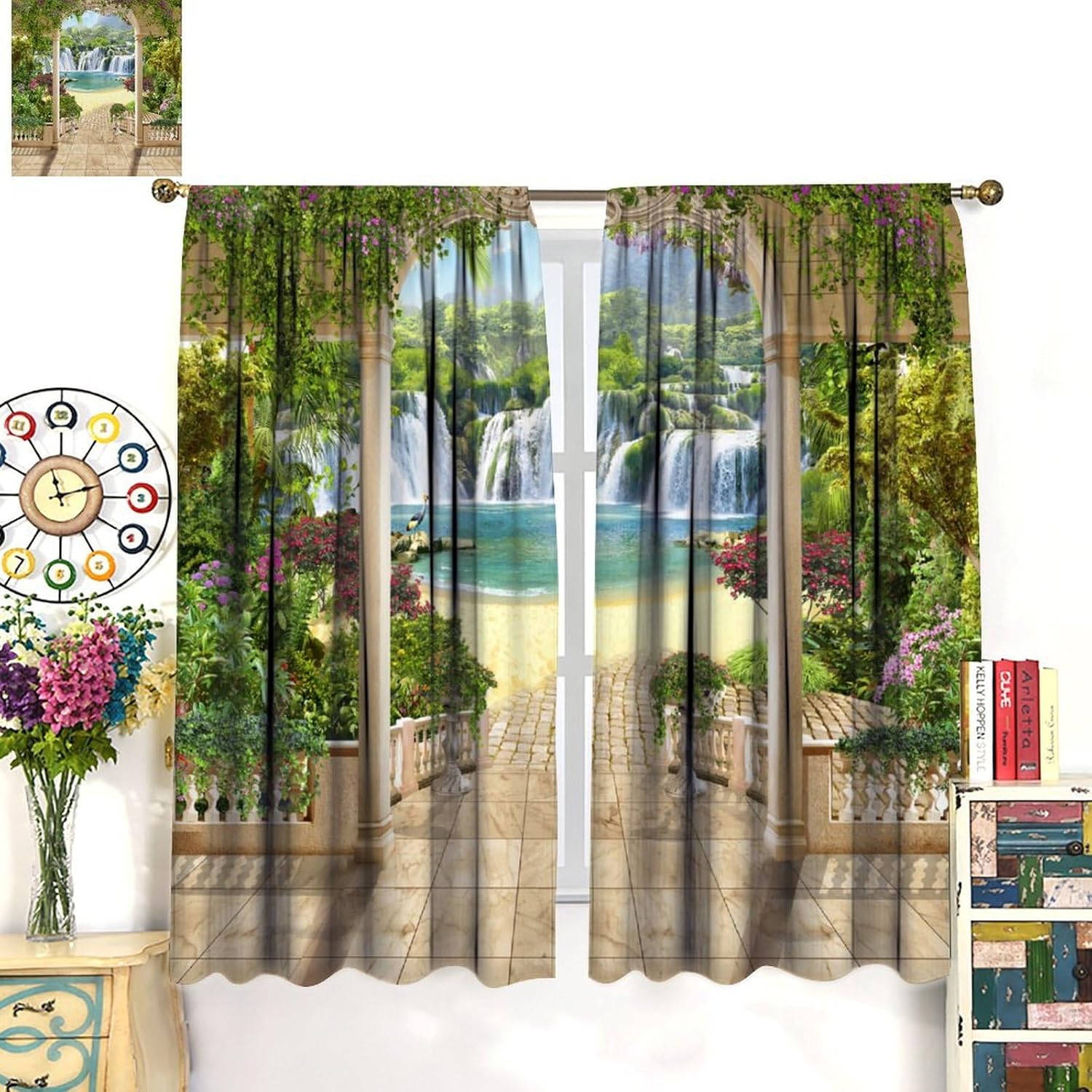 3D Waterfall Curtain Tropical  - Home Office With View บทวิจารณ์และราคา