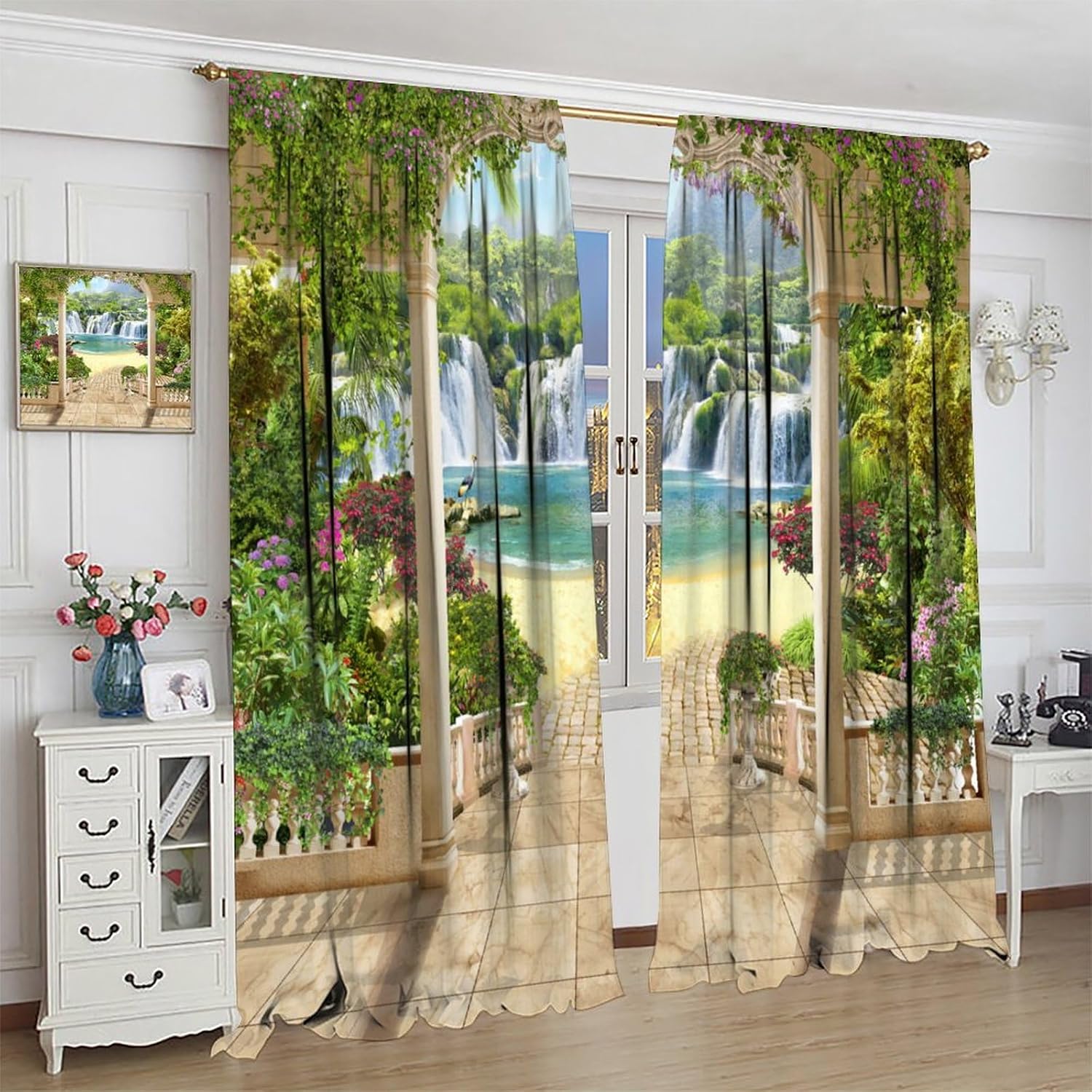 3D Waterfall Curtain Tropical  - Home Office With View บทวิจารณ์และราคา