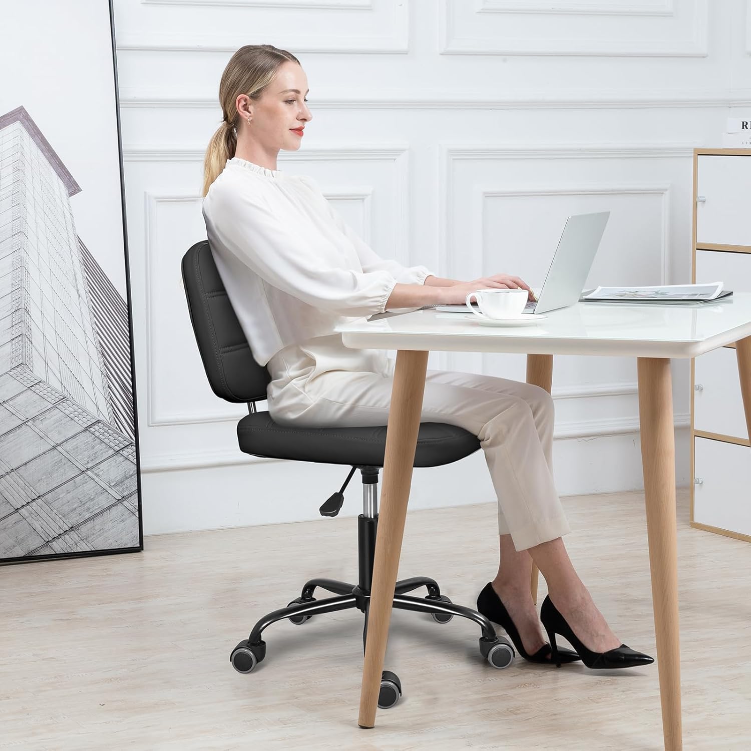 Armless Home Office Desk Chair - Ergonomic Office Chair บทวิจารณ์และราคา