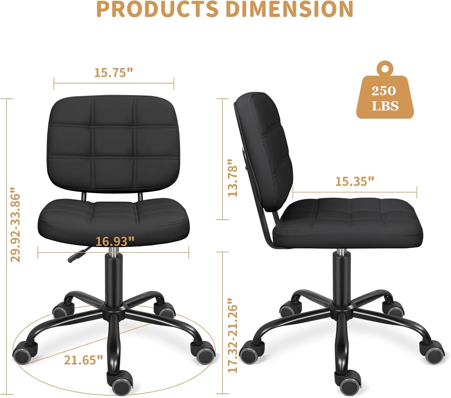 Armless Home Office Desk Chair - Ergonomic Office Chair บทวิจารณ์และราคา