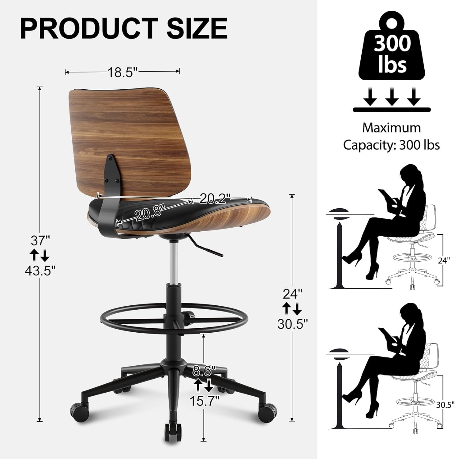 Drafting Chair with Adjustable - Ergonomic Office Chair บทวิจารณ์และราคา