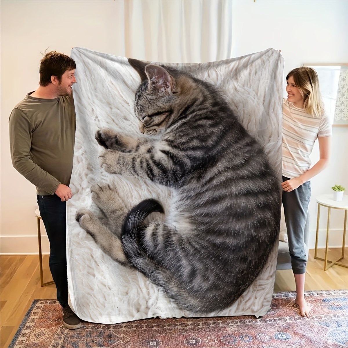 Sleeping Cat Flannel Blanket,  - Home Office Design Ideas บทวิจารณ์และราคา