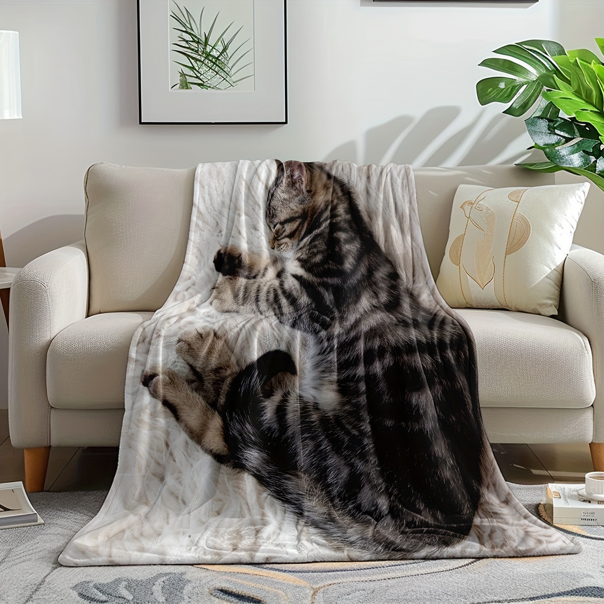 Sleeping Cat Flannel Blanket,  - Home Office Design Ideas บทวิจารณ์และราคา