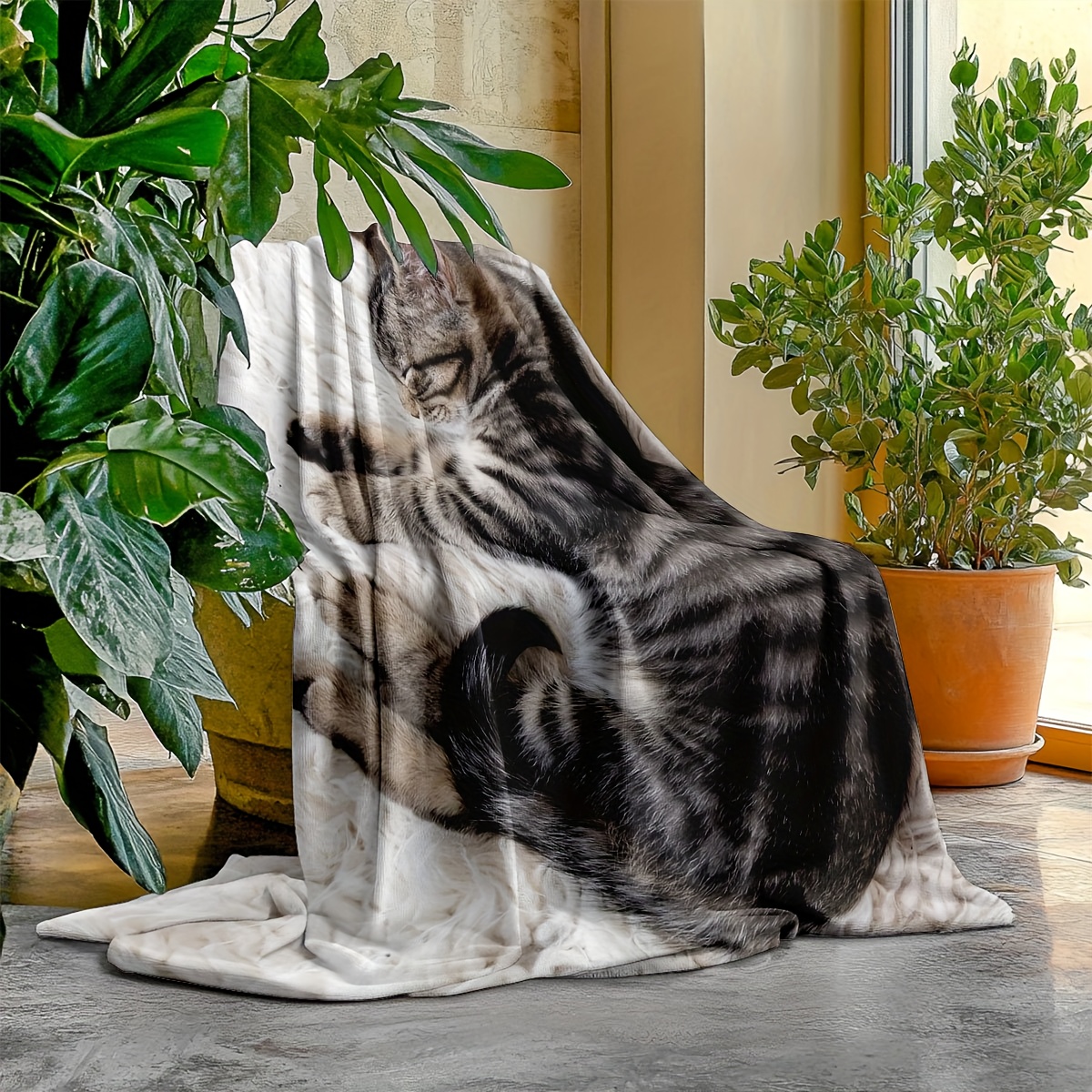 Sleeping Cat Flannel Blanket,  - Home Office Design Ideas บทวิจารณ์และราคา