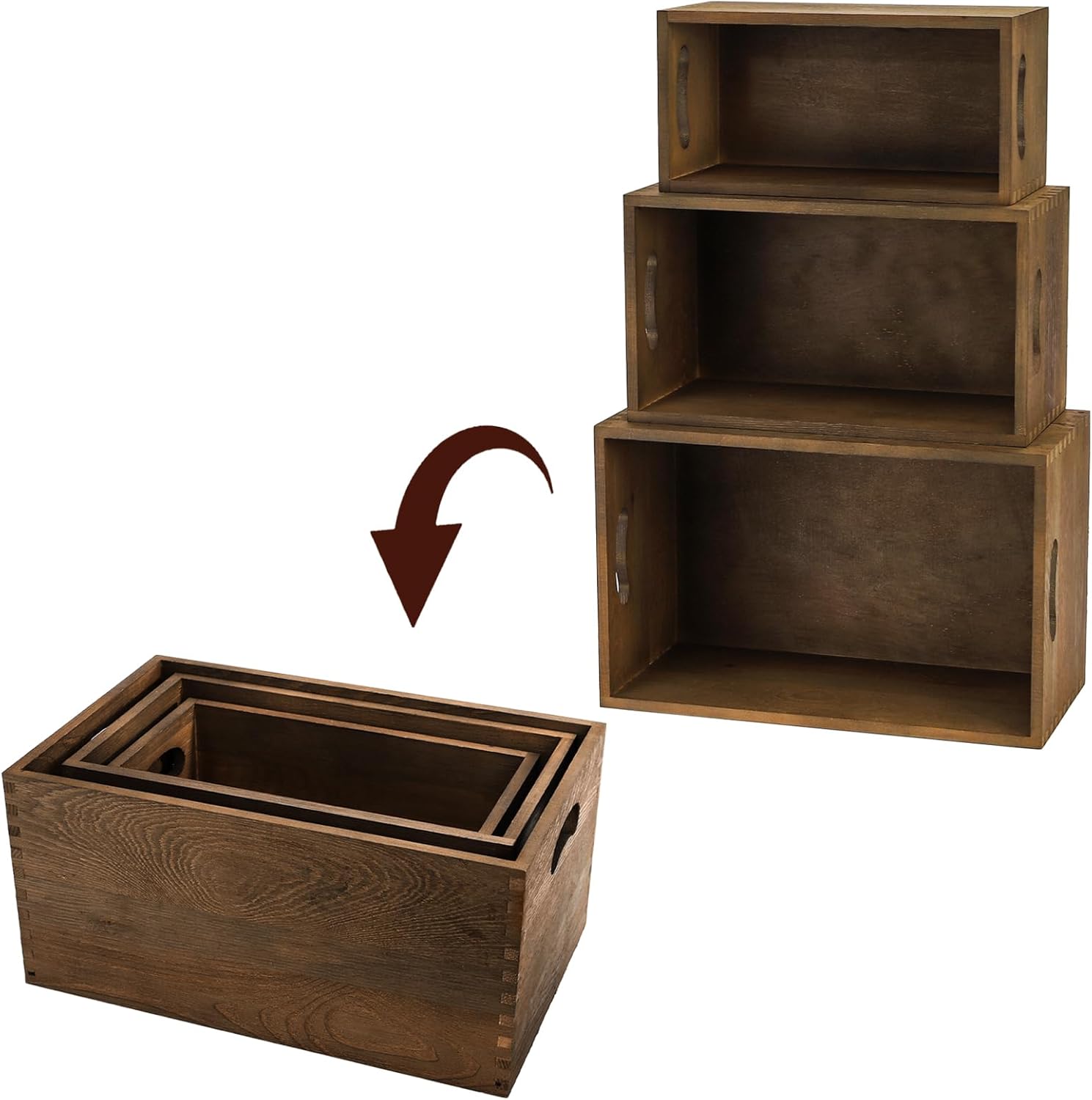 Set of 3 Nesting Wooden Crates - Home Office Box บทวิจารณ์และราคา