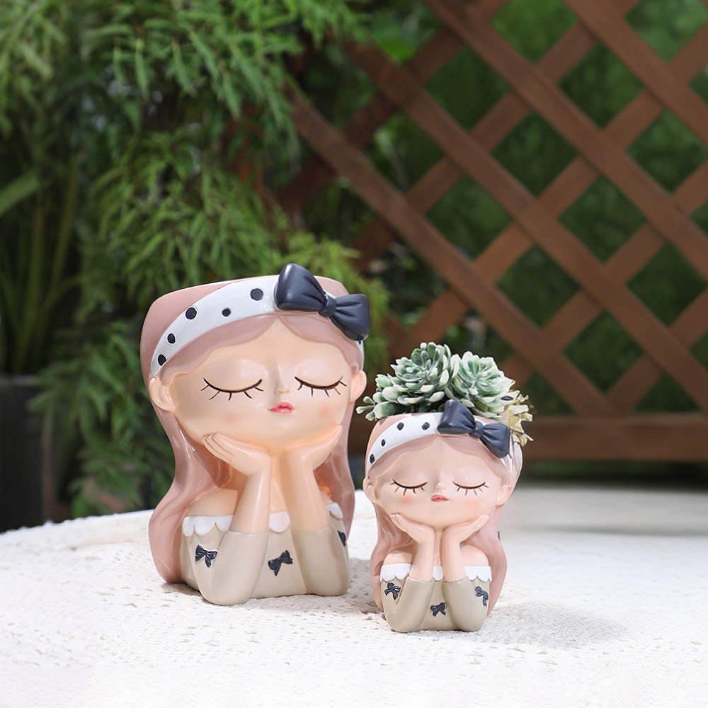 Cute Girl Small Plant Pot Resi - Plant Desk Mini บทวิจารณ์และราคา