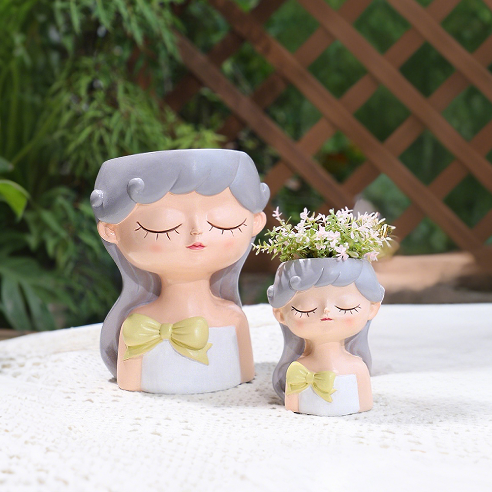 Cute Girl Small Plant Pot Resi - Plant Desk Mini บทวิจารณ์และราคา