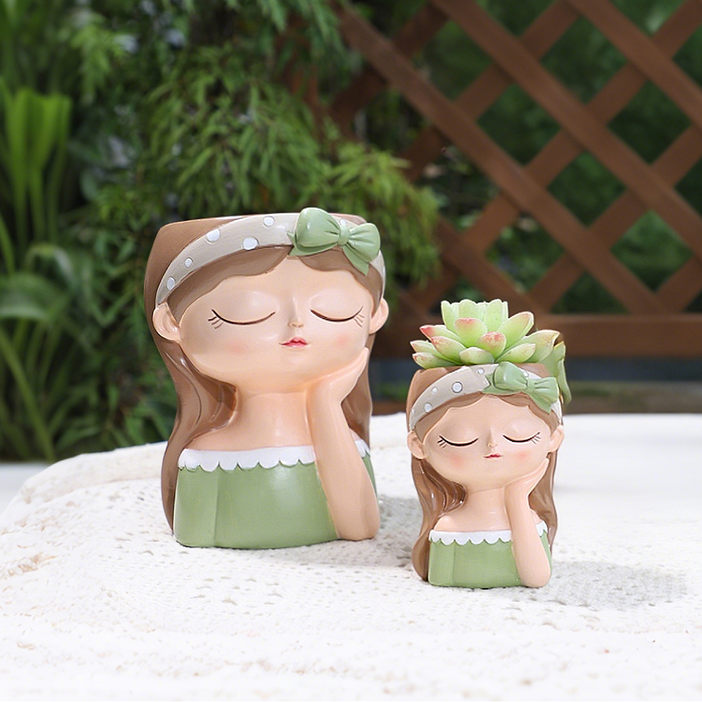 Cute Girl Small Plant Pot Resi - Plant Desk Mini บทวิจารณ์และราคา