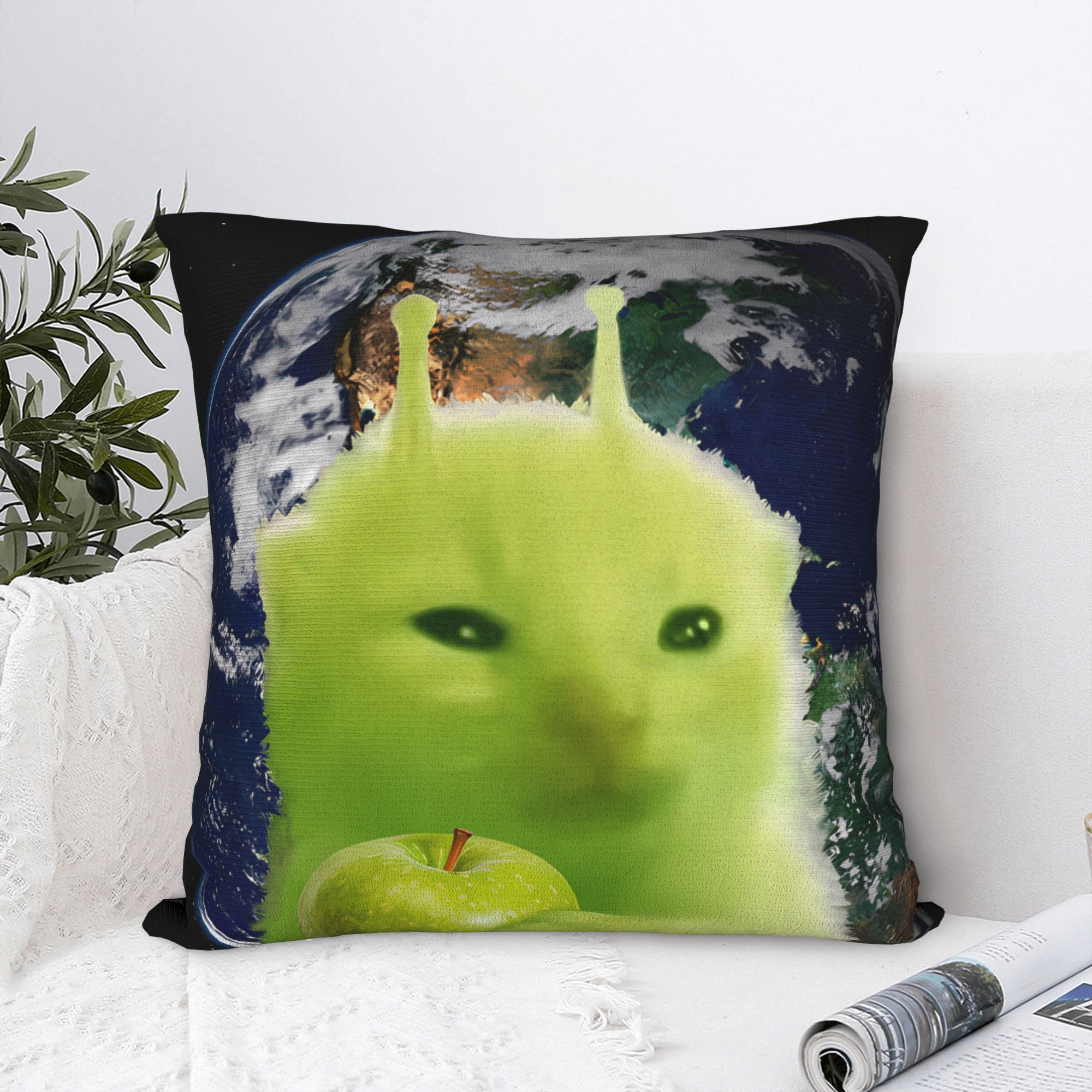 Green Alien Cat Meme Pillow Co - Home Office Design Ideas บทวิจารณ์และราคา