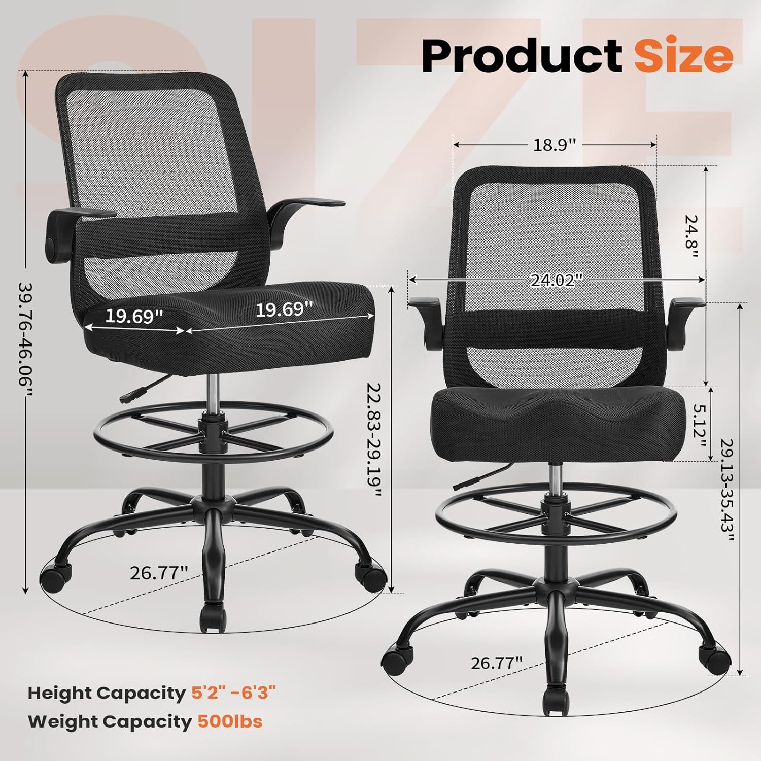 Drafting Chair 500LBS – Tall O - Ergonomic Office Chair บทวิจารณ์และราคา